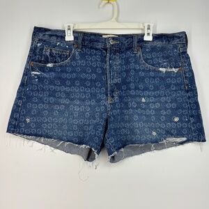 Universal Thread Womens Size 14 90s Baggy Shorts Cut-Offs Blue Floral Embroidery